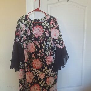 Floral Black Dress with Pink Accents
